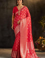 Vibrant Red Pure Banarasi Silk Saree With Designer Blouse Piece