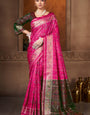 Pulsating Dark Pink Paithani Silk Saree With Bucolic Blouse Piece