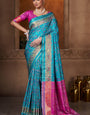 Dulcet Firozi Paithani Silk Saree With Flattering Blouse Piece