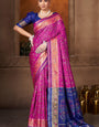Charming Magenta Paithani Silk Saree With Blooming Blouse Piece