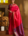 Trendy Dark Pink Pure Zari Weaving Banarasi Silk Saree With Elision Blouse Piece