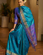 Transcendent Firozi Pure Zari Weaving Banarasi Silk Saree With Luxuriant Blouse Piece