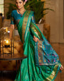 Adoring Green Pure Zari Weaving Banarasi Silk Saree With Innovative Blouse Piece
