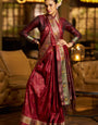 Gleaming Maroon Pure Zari Weaving Banarasi Silk Saree With Exuberant Blouse Piece