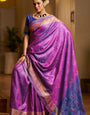 Adorable Purple Pure Zari Weaving Banarasi Silk Saree With Sophisticated Blouse Piece