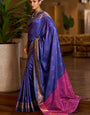 Arresting Royal Blue Pure Zari Weaving Banarasi Silk Saree With Elaborate Blouse Piece