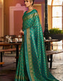 Glorious Green Pure Zari Weaving Banarasi Silk Saree With Inimitable Blouse Piece