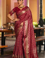 Efflorescence Maroon Pure Zari Weaving Banarasi Silk Saree With Resonant Blouse Piece