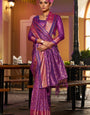 Excellent Purple Pure Zari Weaving Banarasi Silk Saree With Sensational Blouse Piece
