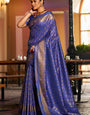 Denouement Royal Blue Pure Zari Weaving Banarasi Silk Saree With Ornate Blouse Piece
