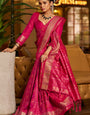 Rhapsodic Dark Pink Pure Zari Weaving Banarasi Silk Saree With Allure Blouse Piece