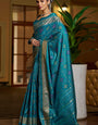 Snazzy Firozi Pure Zari Weaving Banarasi Silk Saree With Energetic Blouse Piece