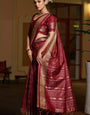 Sumptuous Maroon Pure Zari Weaving Banarasi Silk Saree With Dazzling Blouse Piece