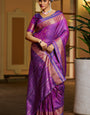 Panoply Purple Pure Zari Weaving Banarasi Silk Saree With Incomparable Blouse Piece