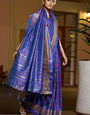 Glowing Royal Blue Pure Zari Weaving Banarasi Silk Saree With Nebula Blouse Piece