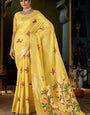 Gleaming Yellow Cotton Silk Saree With Diaphanous Blouse Piece