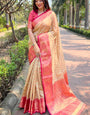 Divine Beige Soft Banarasi Tissue Silk Saree With Nebula Blouse Piece