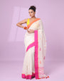 Phenomenal Off White Handloom Cotton Silk Saree With Evanescent Blouse Piece