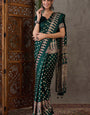 Ravishing Dark Green Ajrakh Printed Semi Modal Silk Saree With Efflorescence Blouse Piece