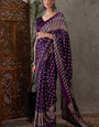 Moiety Purple Ajrakh Printed Semi Modal Silk Saree With Embrocation Blouse Piece