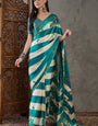 Amazing Rama Ajrakh Printed Semi Modal Silk Saree With Impressive Blouse Piece