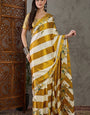 Super extravagant Mustard Ajrakh Printed Semi Modal Silk Saree With Profuse Blouse Piece