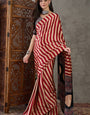 Ebullience Red Ajrakh Printed Semi Modal Silk Saree With Mellifluous Blouse Piece