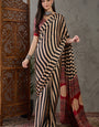 Gossamer Black Ajrakh Printed Semi Modal Silk Saree With Demure Blouse Piece