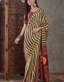 Breathtaking Green Ajrakh Printed Semi Modal Silk Saree With Designer Blouse Piece