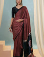 Sempiternal Maroon Ajrakh Printed Semi Modal Silk Saree With Phenomenal Blouse Piece