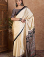 Excellent Off White Ajrakh Printed Semi Modal Silk Saree With Sonorous Blouse Piece
