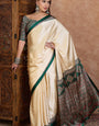 Eclat Off White Ajrakh Printed Semi Modal Silk Saree With Effulgent Blouse Piece