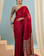 Dalliance Red Ajrakh Printed Semi Modal Silk Saree With Ethnic Blouse Piece