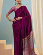 Scintilla Purple Ajrakh Printed Semi Modal Silk Saree With Adorning Blouse Piece