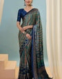 Magnificat Dark Green Ajrakh Printed Semi Modal Silk Saree With Gratifying Blouse Piece