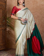 Woebegone Off White Ajrakh Printed Semi Modal Silk Saree With Stunner Blouse Piece