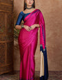 Splendorous Dark Pink Ajrakh Printed Semi Modal Silk Saree With Twirling Blouse Piece