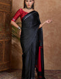 Demanding Black Ajrakh Printed Semi Modal Silk Saree With Epiphany Blouse Piece