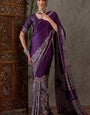 Whimsical Purple Ajrakh Printed Semi Modal Silk Saree With Mesmerising Blouse Piece