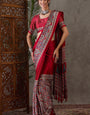 Nemesis Maroon Ajrakh Printed Semi Modal Silk Saree With Vibrant Blouse Piece