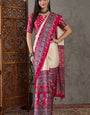 Grandiose Off White Ajrakh Printed Semi Modal Silk Saree With Ethereal Blouse Piece