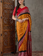 Jubilant Yellow Ajrakh Printed Semi Modal Silk Saree With Inspiring Blouse Piece