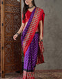 Groovy Purple Ajrakh Printed Semi Modal Silk Saree With Inimitable Blouse Piece