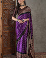 Exquisite Royal Purple Ajrakh Printed Semi Modal Silk Saree With Resplendent Blouse Piece