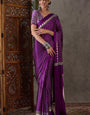 Piquant Purple Ajrakh Printed Semi Modal Silk Saree With Desirable Blouse Piece