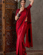 Eye-catching Red Ajrakh Printed Semi Modal Silk Saree With Tremendous Blouse Piece