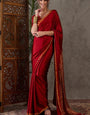 Elaborate Red Ajrakh Printed Semi Modal Silk Saree With Classy Blouse Piece