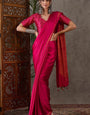 Amiable Dark Pink Ajrakh Printed Semi Modal Silk Saree With Snappy Blouse Piece