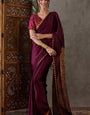 Serendipity Wine Ajrakh Printed Semi Modal Silk Saree With Deserving Blouse Piece
