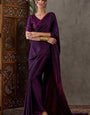 Confounding Purple Ajrakh Printed Semi Modal Silk Saree With Innovative Blouse Piece